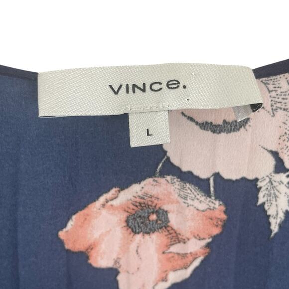 Vince Tossed Poppy V-Neck Pleated Midi Dress Size Large Effortlessly Chic Modern - Picture 15 of 16